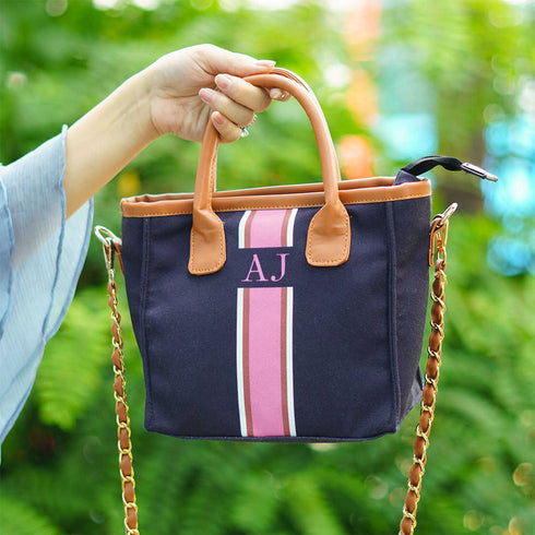 Luna Black Personalised Handbag - Uncommongifts.in